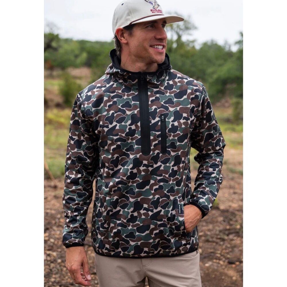 NWT Burlebo Duke Tech Fleece Pullover Gauge Camo Water-Resistant Performance Mid